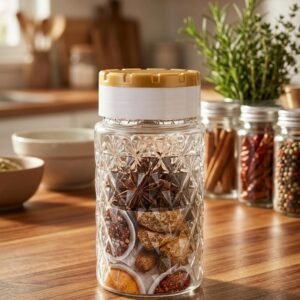Crystal-Cut 2-Piece Spice Shaker Set – Diamond Textured Masala Jars with Dual Flip-Top Lids