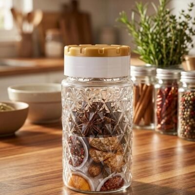 Crystal-Cut 2-Piece Spice Shaker Set – Diamond Textured Masala Jars with Dual Flip-Top Lids