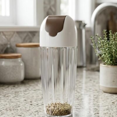 Tall Ribbed Spice & Herb Dispenser – Sleek Vertical Stripe Shaker with Secure Flip-Top Lid for Kitchen Organization(2 piece pack))